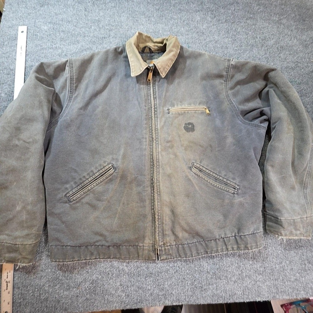Carhartt Jacket Mens XL Gray Canvas Insulated Lined Full Zip Bomber Workwear